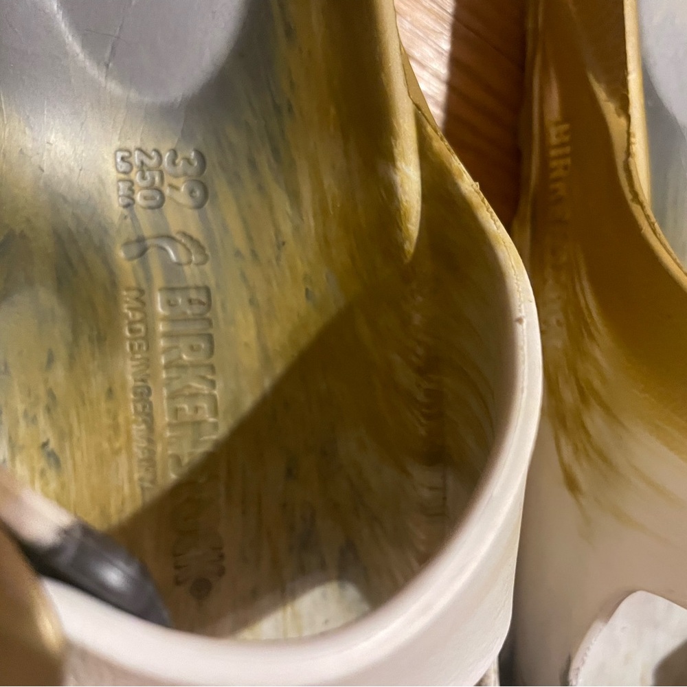 Birkenstock White, Silver Gray and Gold Buckle Sandals - Picture 2 of 7